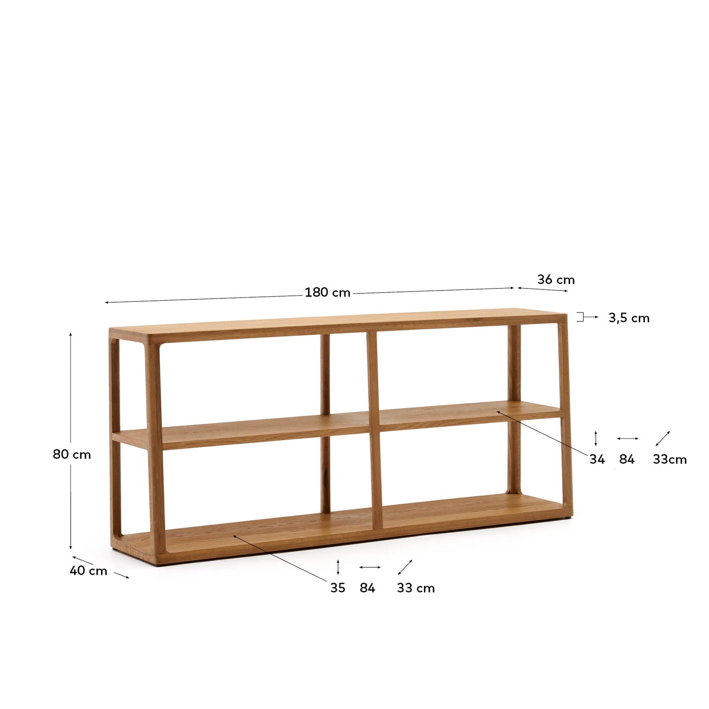Libreria Maymai con struttura in legno massiccio di rovere 180 x 81 cm
