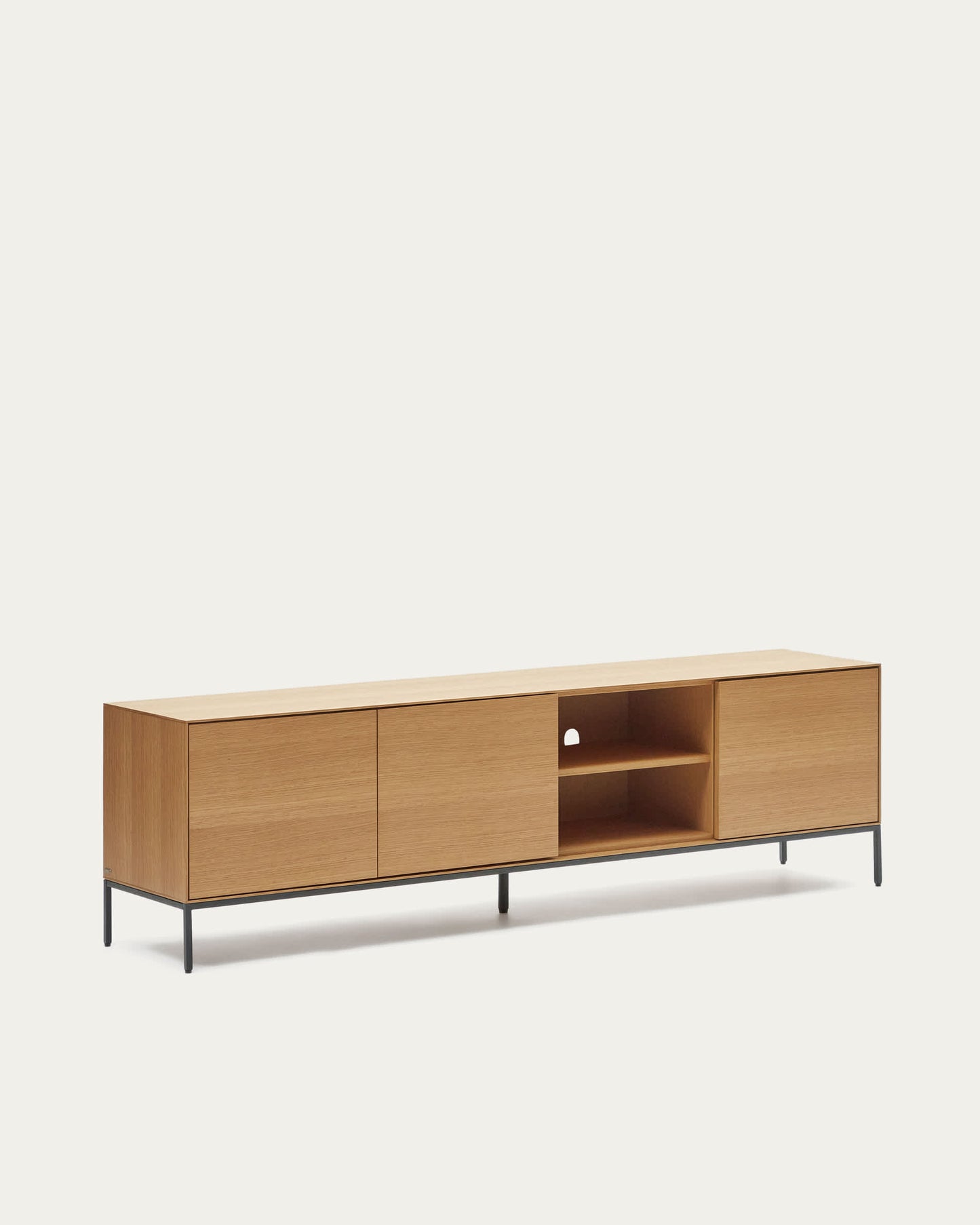 Mobile TV Vedrana 3 ante impiallacciate rovere e gambe in acciaio nero 195 x 55 cm