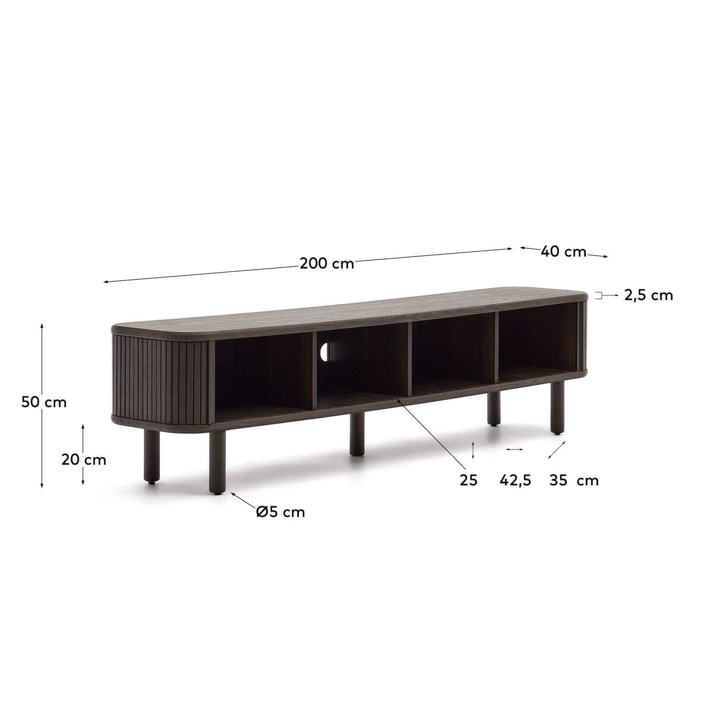 Mobile TV Mailen 2 porte in impiallacciatura di frassino con finitura scura 200 x 50 cm