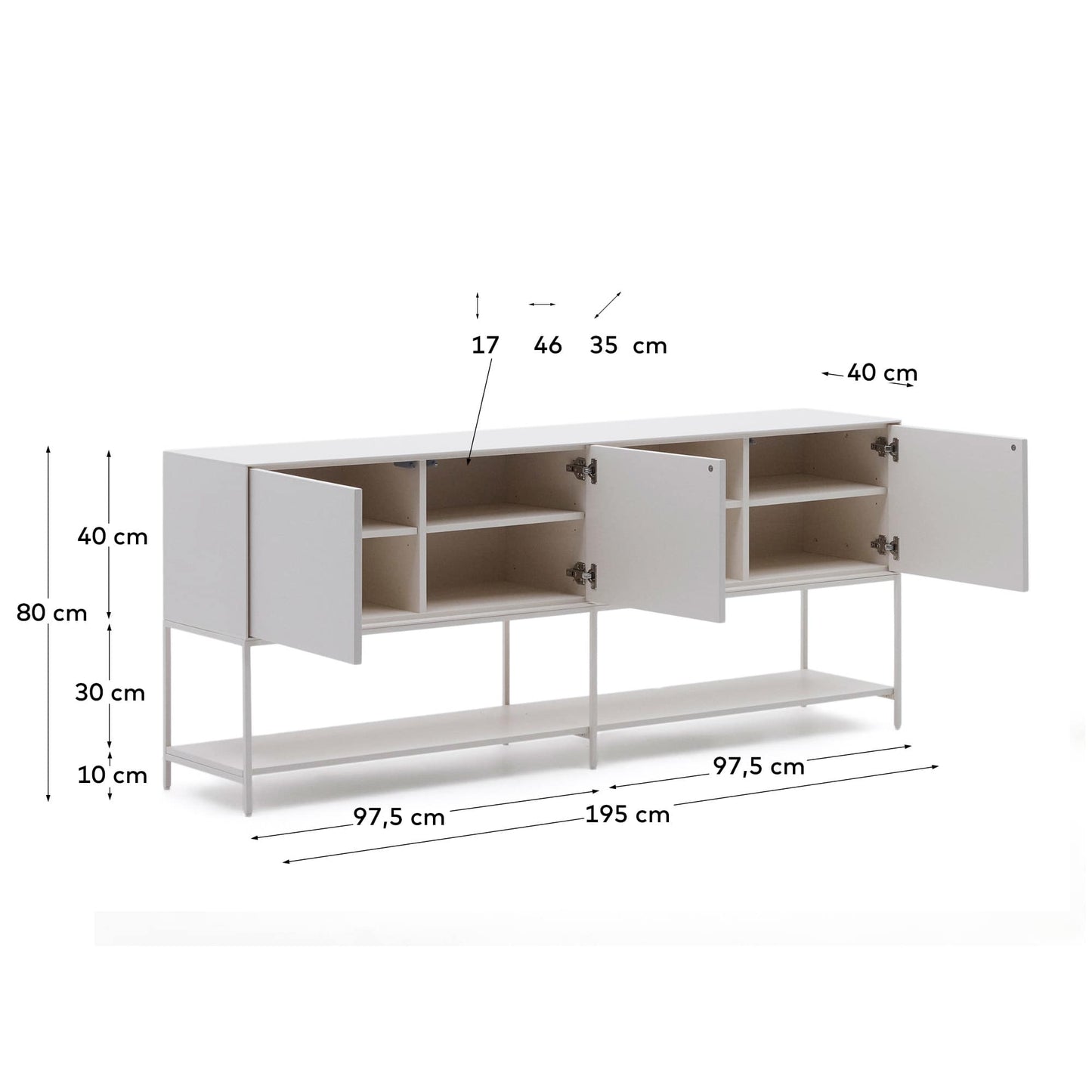 Credenza Vedrana 3 ante laccato bianco 195 x 80 cm