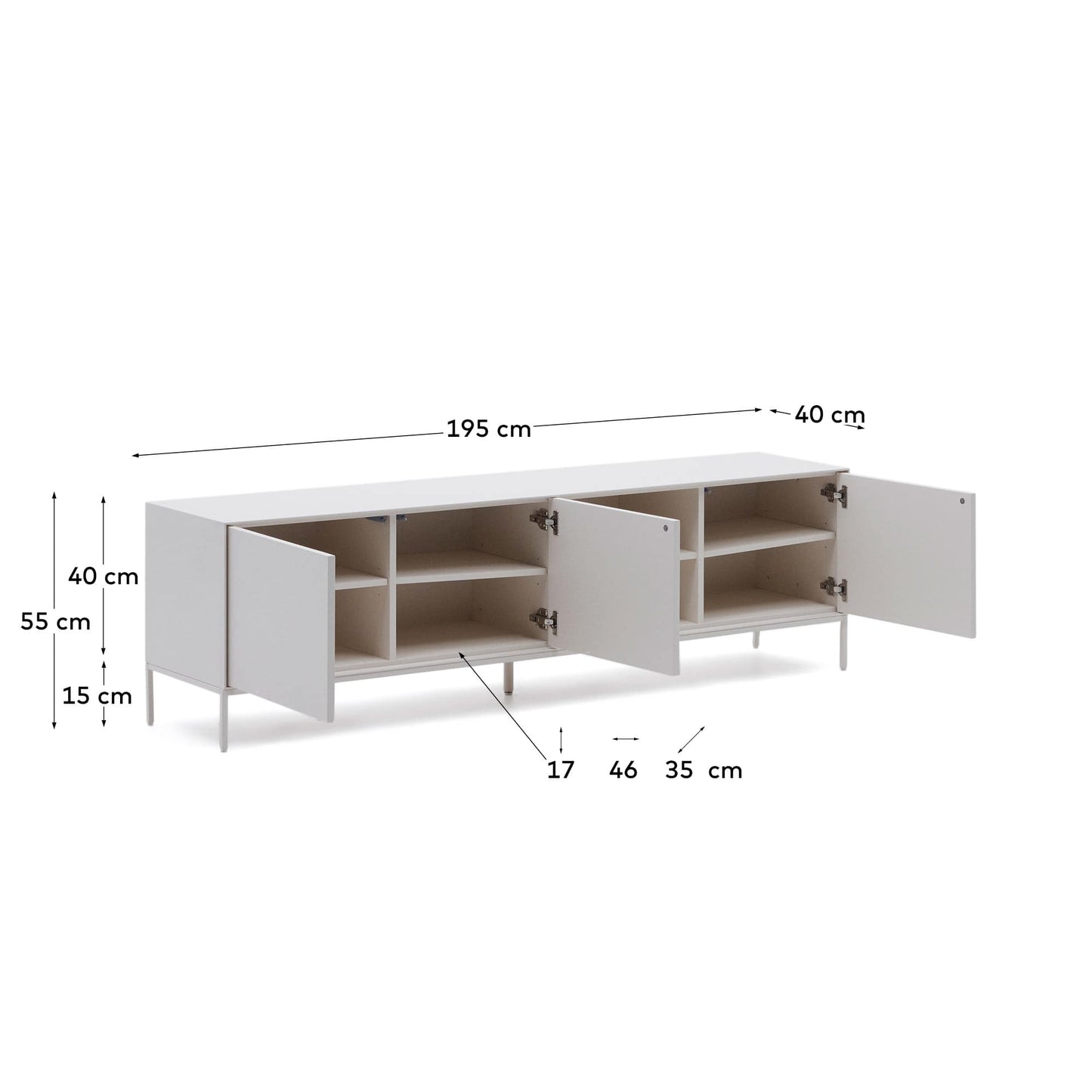 Mobile TV Vedrana 3 porte laccato bianco 195 x 55 cm