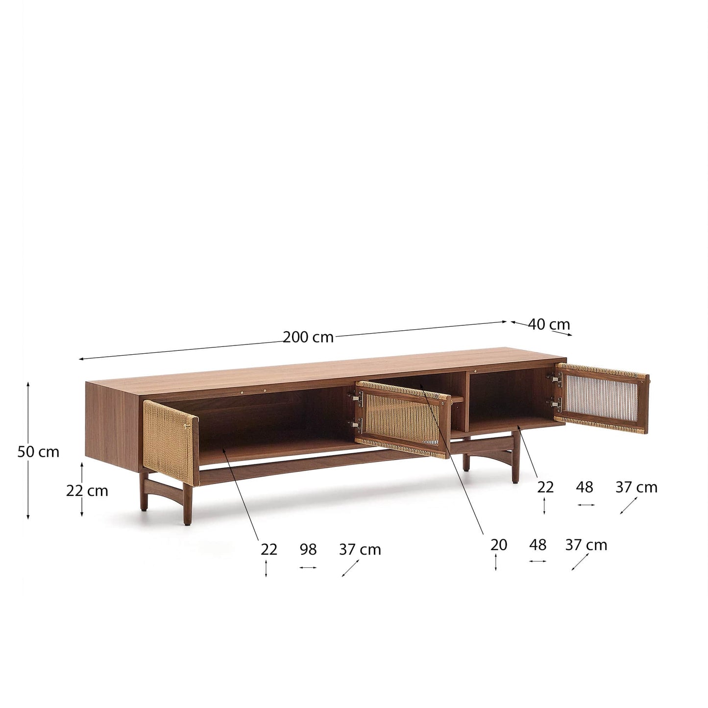 Mobile TV Elan 3 ante impiallacciatura e legno massello noce corda 200x50cm