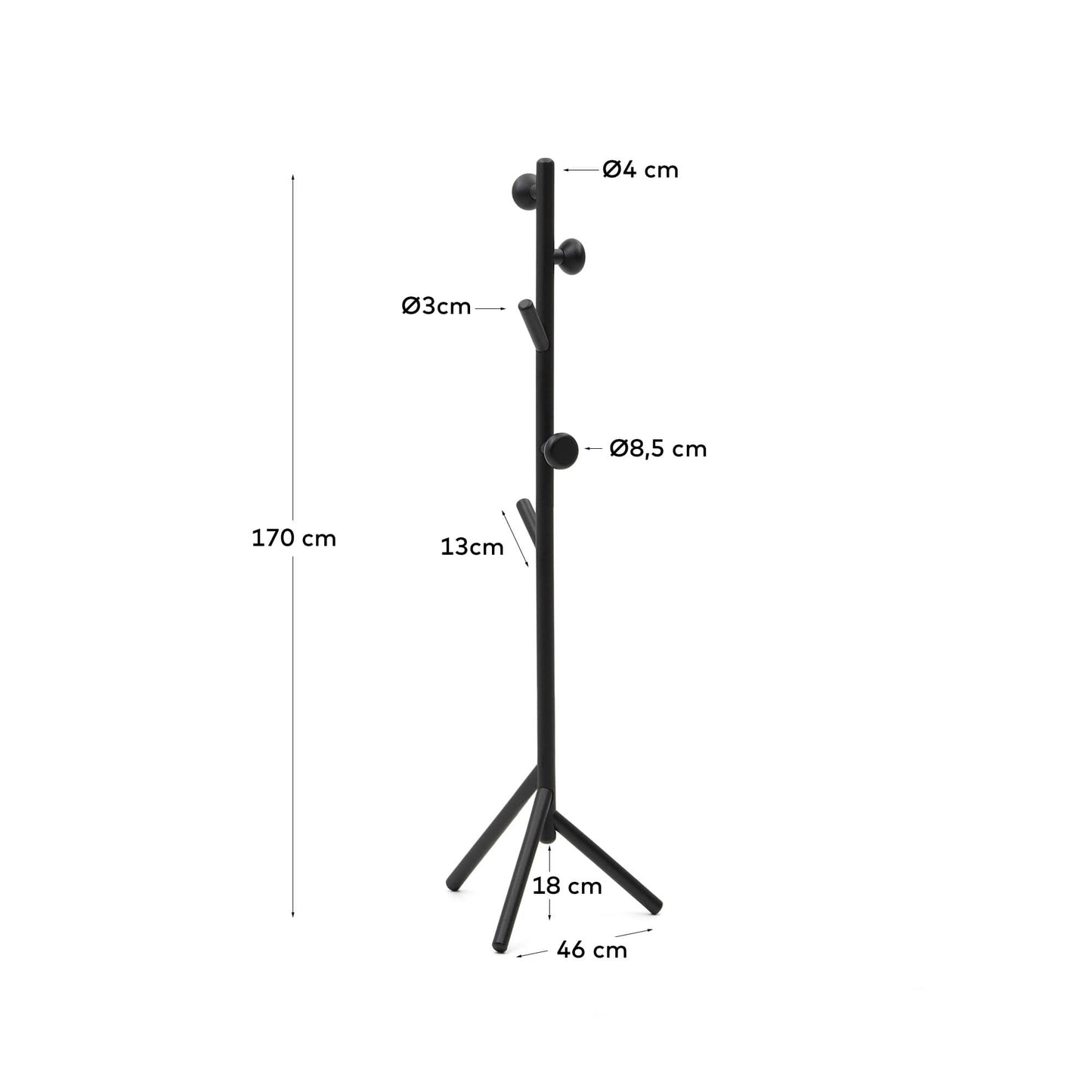 Appendiabiti Nadue in legno massiccio di faggio con finitura nera 170 cm