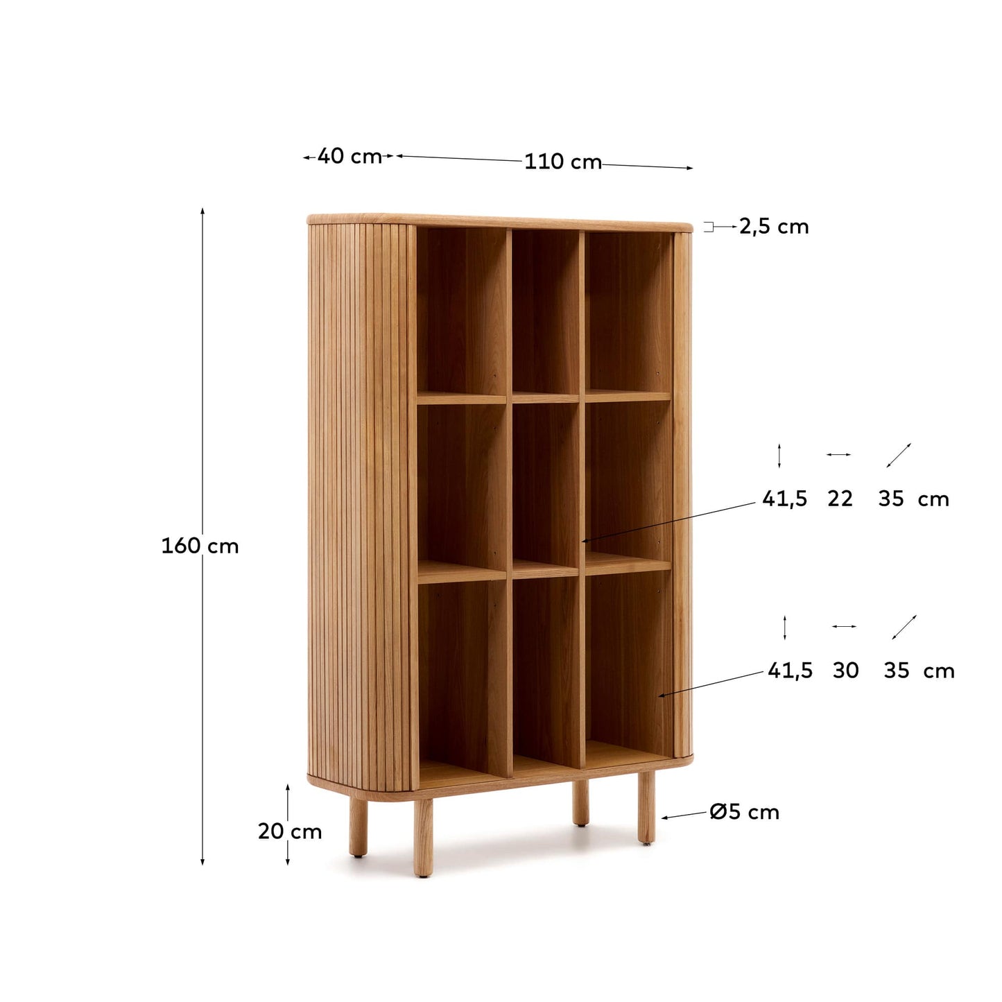 Credenza alta Mailen 2 porte in impiallacciatura di frassino con finitura naturale 110 x 160 cm