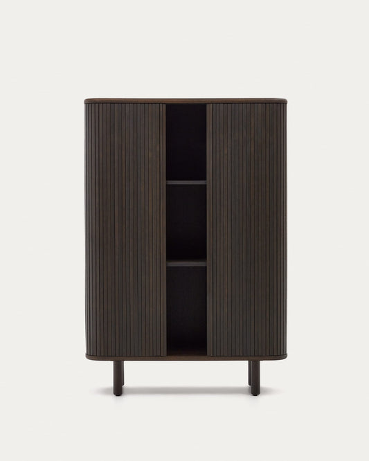 Credenza alta Mailen 2 porte in impiallacciatura di frassino con finitura scura 110 x 160 cm
