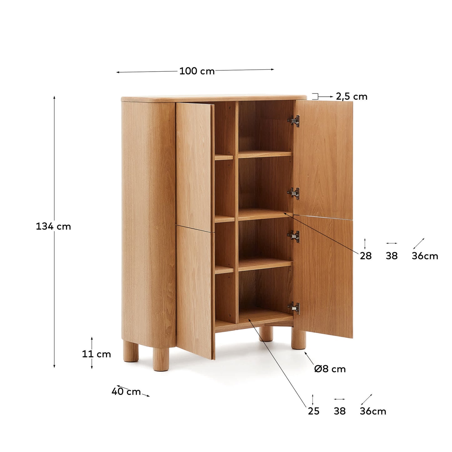 Credenza alta Salaya in compensato di frassino 100 x 134 cm