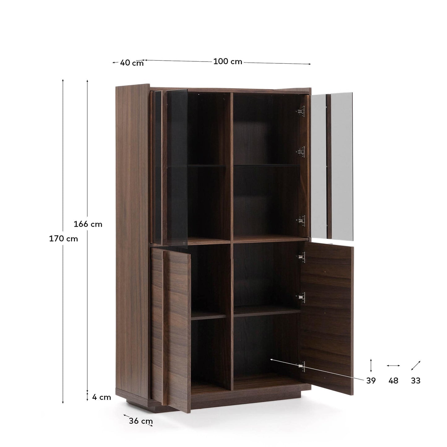 Vetrina Onix massello e impiallacciatura di noce finitura scura 101x170cm FSC