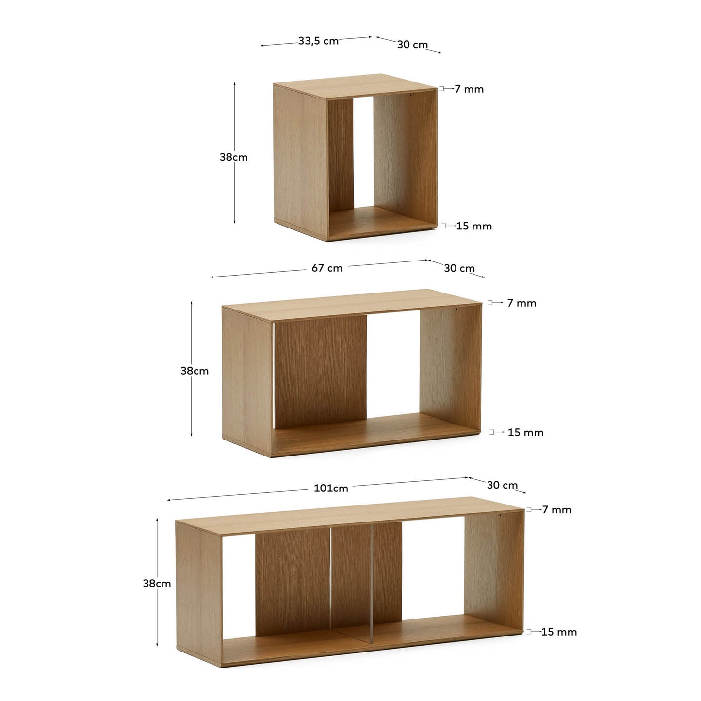 Set Litto di 9 ripiani modulari impiallacciati rovere 202 x 114 cm