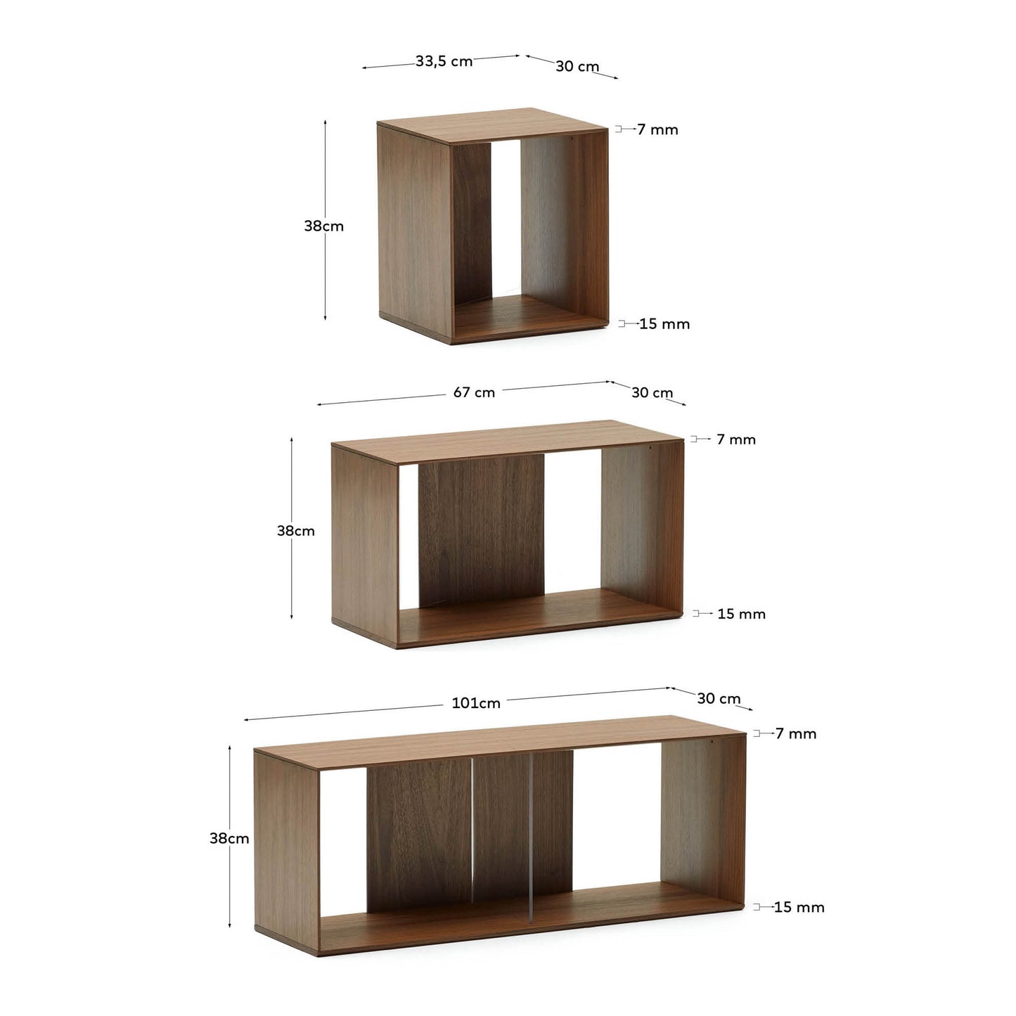 Set Litto di 6 ripiani modulari impiallacciati noce 101 x 152 cm