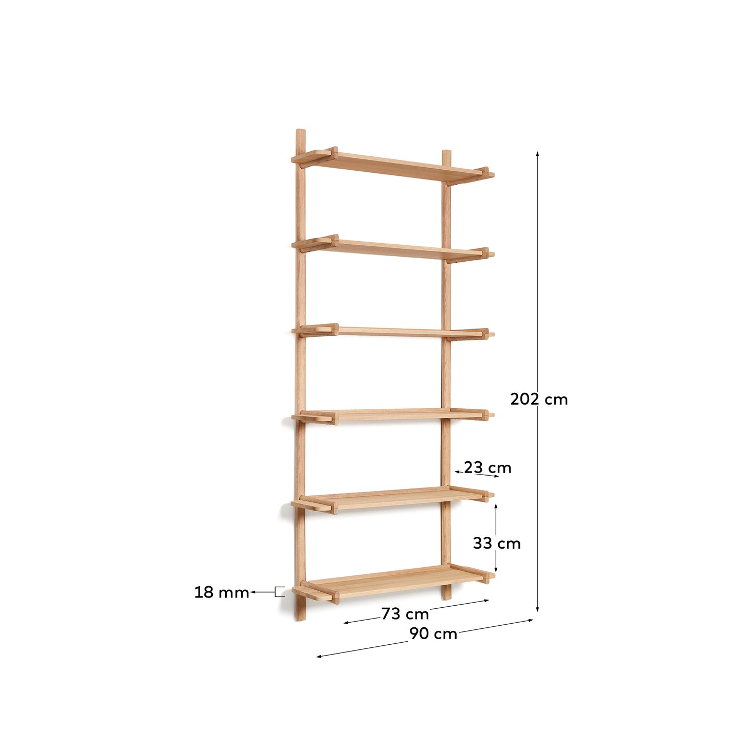Scaffalatura modulare Sitra 6 mensole legno massiccio di rovere naturale 90 cm