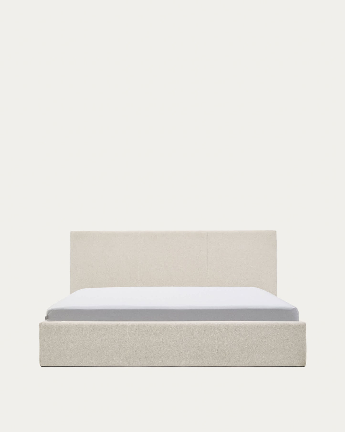 Letto con contenitore apribile Nahiri in ciniglia beige per materasso 150 x 200 cm