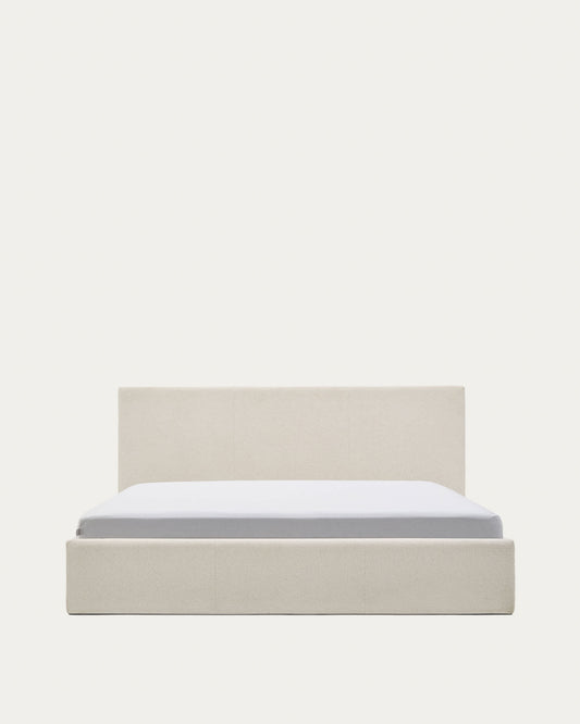 Letto con contenitore apribile Nahiri in ciniglia beige per materasso 150 x 200 cm