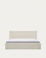 Letto con contenitore apribile Nahiri in ciniglia beige per materasso 150 x 200 cm
