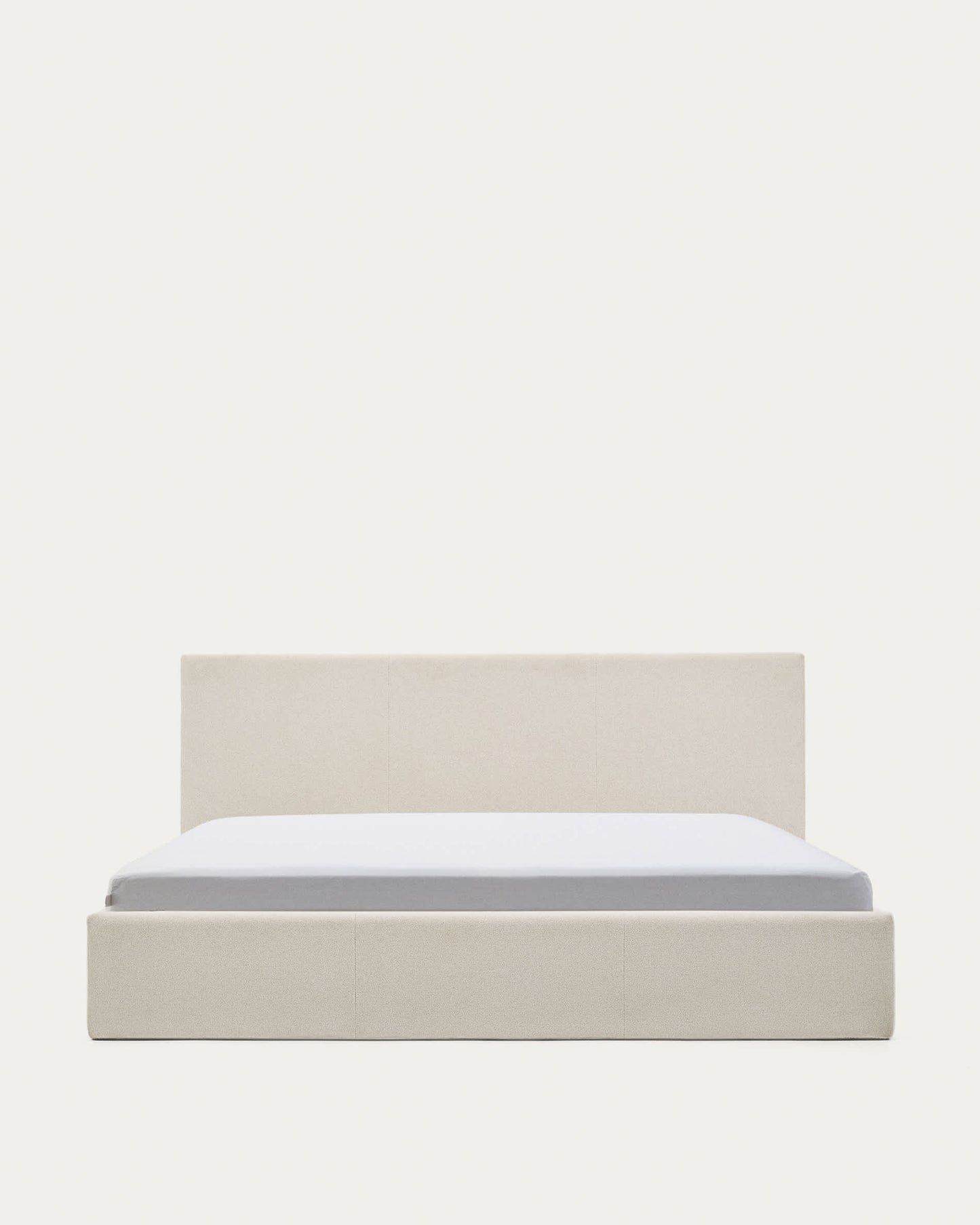 Letto con contenitore apribile Nahiri in ciniglia beige per materasso 180 x 200 cm