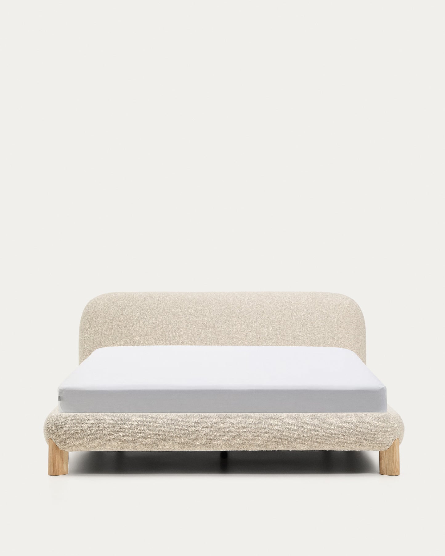 Letto sfoderabile Odina bouclé écru con gambe in frassino massiccio con finitura in tonalità naturale per materasso da 160 x 200 cm