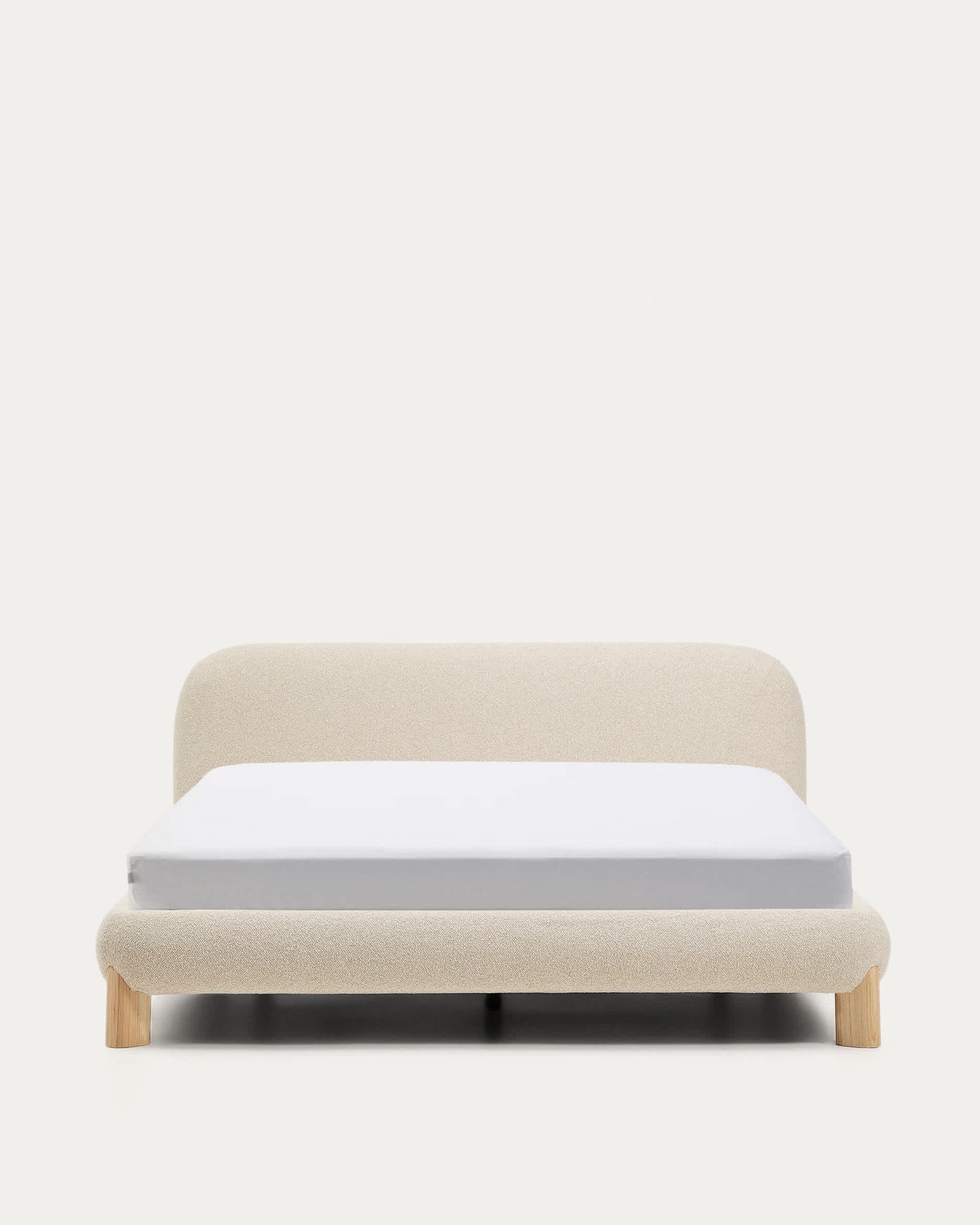 Letto sfoderabile Odina bouclé écru con gambe in frassino massiccio con finitura in tonalità naturale per materasso da 160 x 200 cm