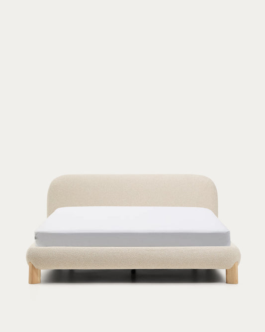 Letto sfoderabile Odina bouclé écru con gambe in frassino massiccio con finitura in tonalità naturale per materasso da 160 x 200 cm