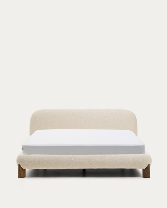 Letto sfoderabile Odina bouclé écru con gambe in frassino massiccio con finitura in noce per materasso da 160 x 200 cm