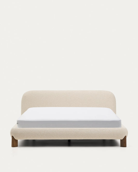 Letto sfoderabile Odina bouclé écru con gambe in frassino massiccio con finitura in noce FSC per materasso da 180 x 200 cm