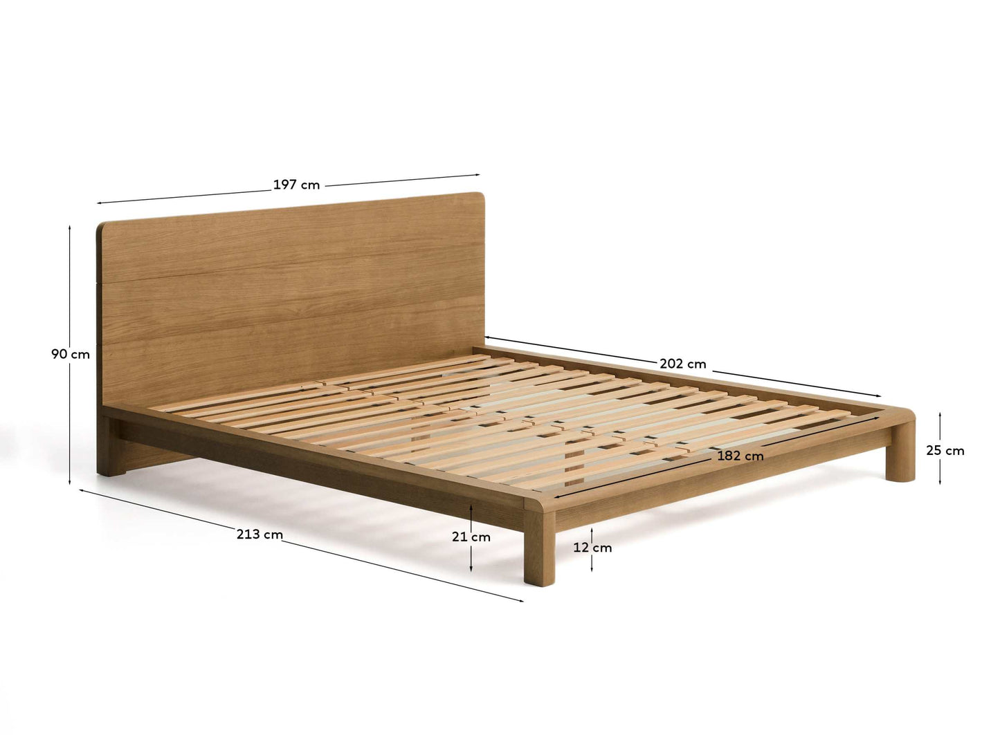 Letto Arelida in impiallacciato e legno massiccio di rovere con finitura marrone chiaro per materasso 180 x 200 cm FSC Mix Credit
