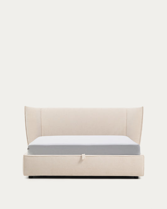 Letto sfoderabile Arvian in ciniglia beige con contenitore apribile per materasso 160 x 200 cm