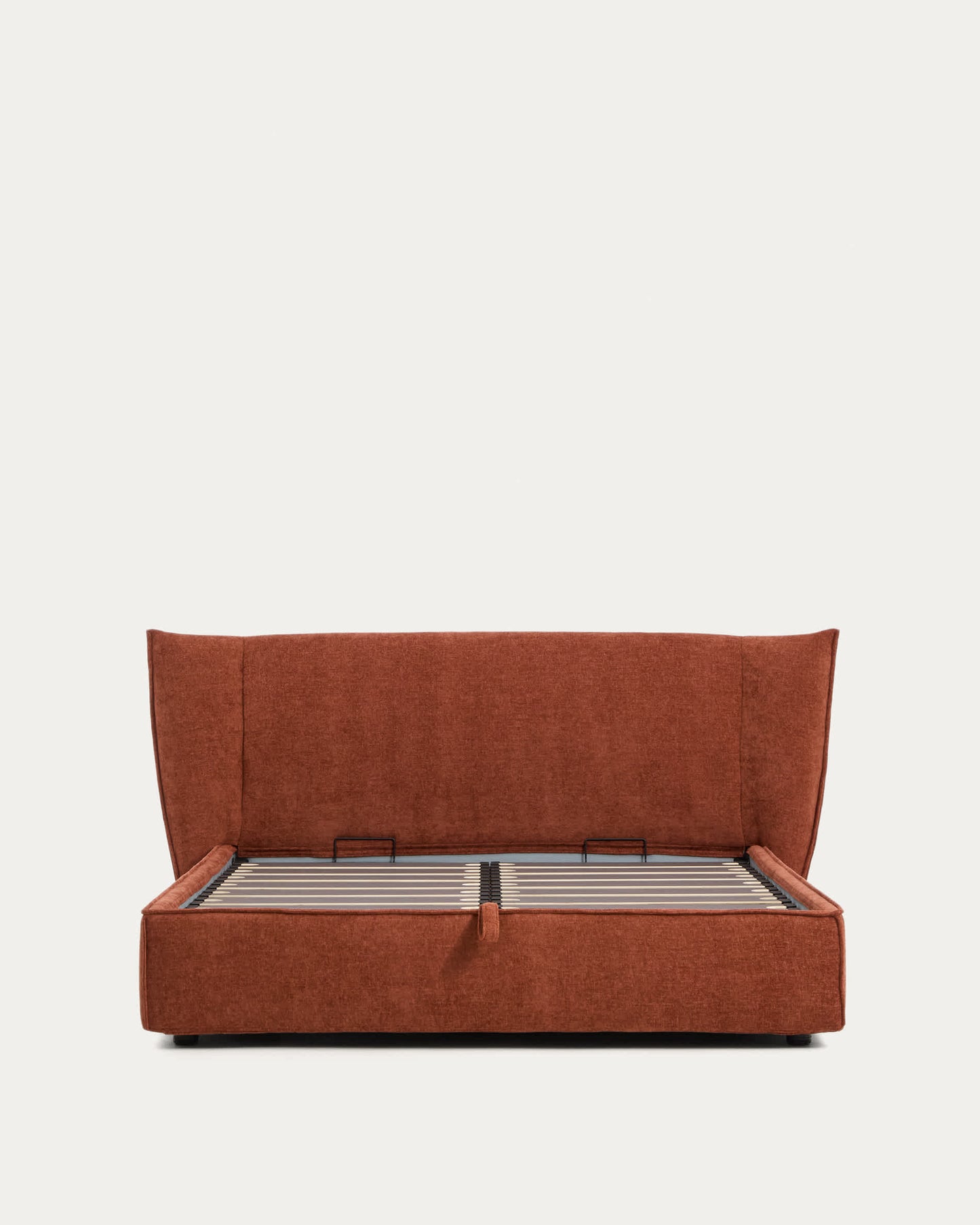 Letto sfoderabile Arvian in ciniglia terracotta con contenitore apribile per materasso 160 x 200 cm
