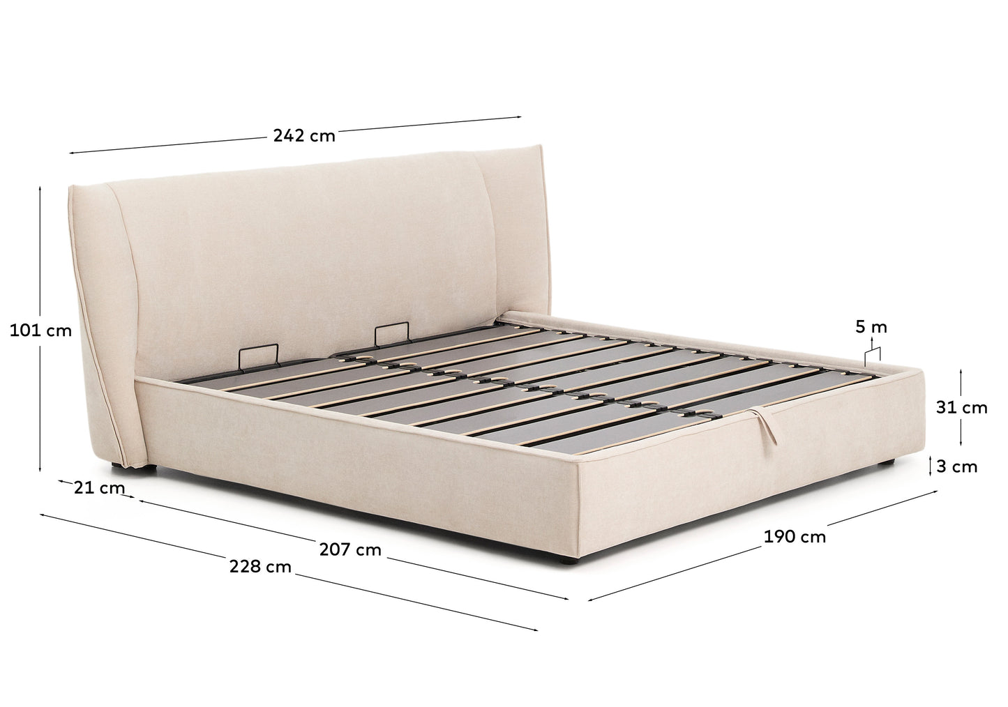Letto sfoderabile Arvian in ciniglia beige con contenitore apribile per materasso 180 x 200 cm
