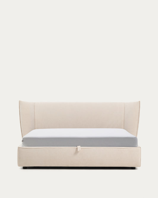 Letto sfoderabile Arvian in ciniglia beige con contenitore apribile per materasso 180 x 200 cm