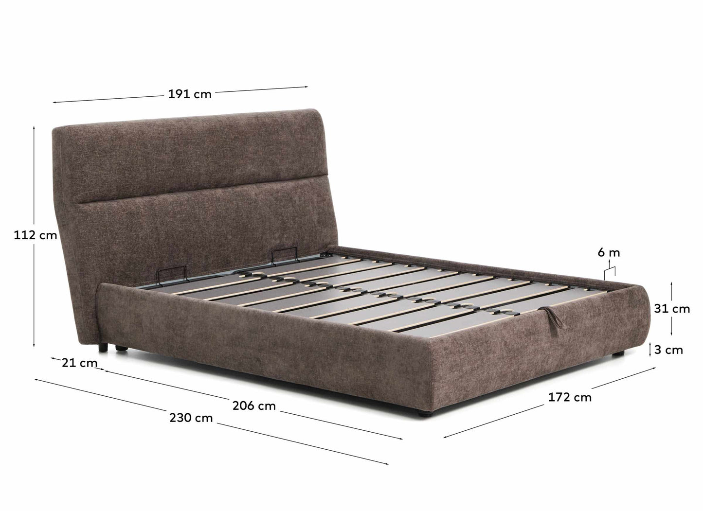 Letto sfoderabile Dafra in ciniglia marrone scuro con contenitore apribile per materasso 160 x 200 cm