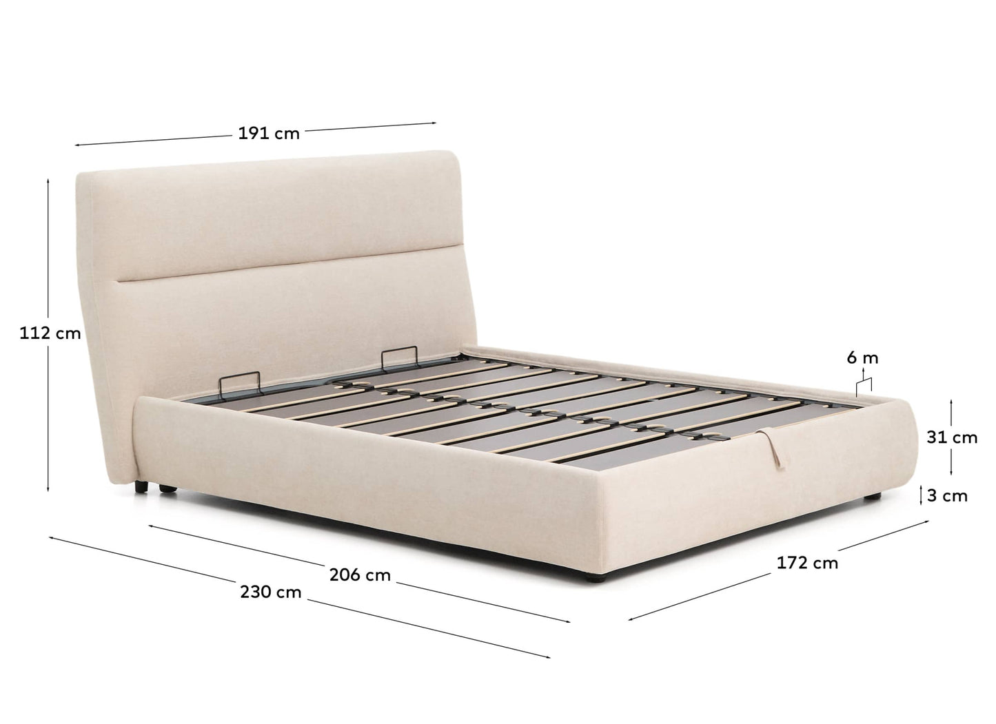 Letto sfoderabile Dafra in ciniglia beige con contenitore apribile per materasso 160 x 200 cm