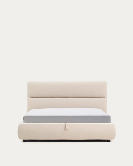 Letto sfoderabile Dafra in ciniglia beige con contenitore apribile per materasso 160 x 200 cm