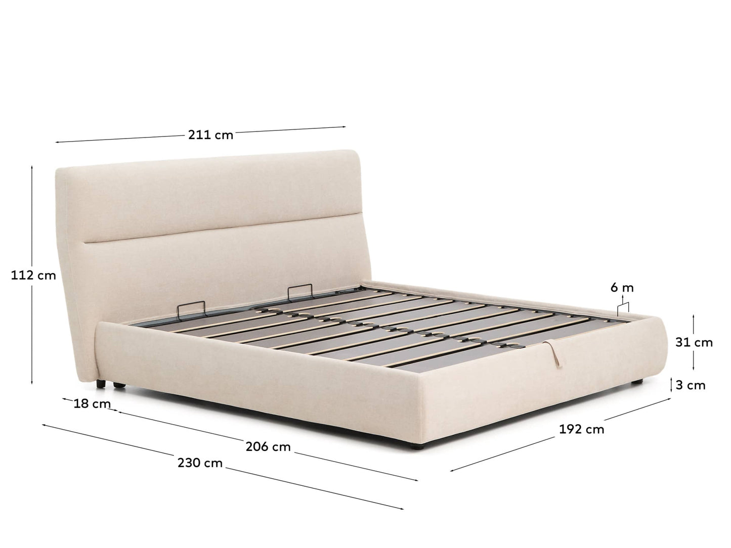 Letto sfoderabile Dafra in ciniglia beige con contenitore apribile per materasso 180 x 200 cm