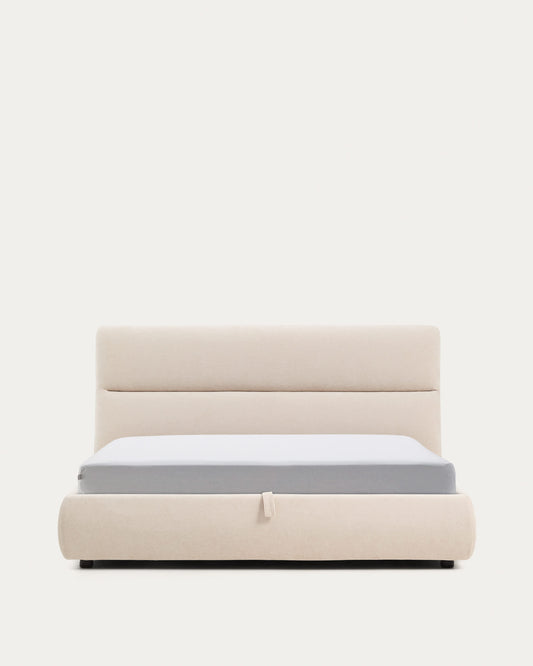Letto sfoderabile Dafra in ciniglia beige con contenitore apribile per materasso 180 x 200 cm