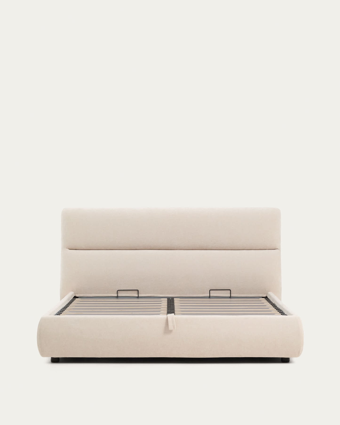 Letto sfoderabile Dafra in ciniglia beige con contenitore apribile per materasso 180 x 200 cm