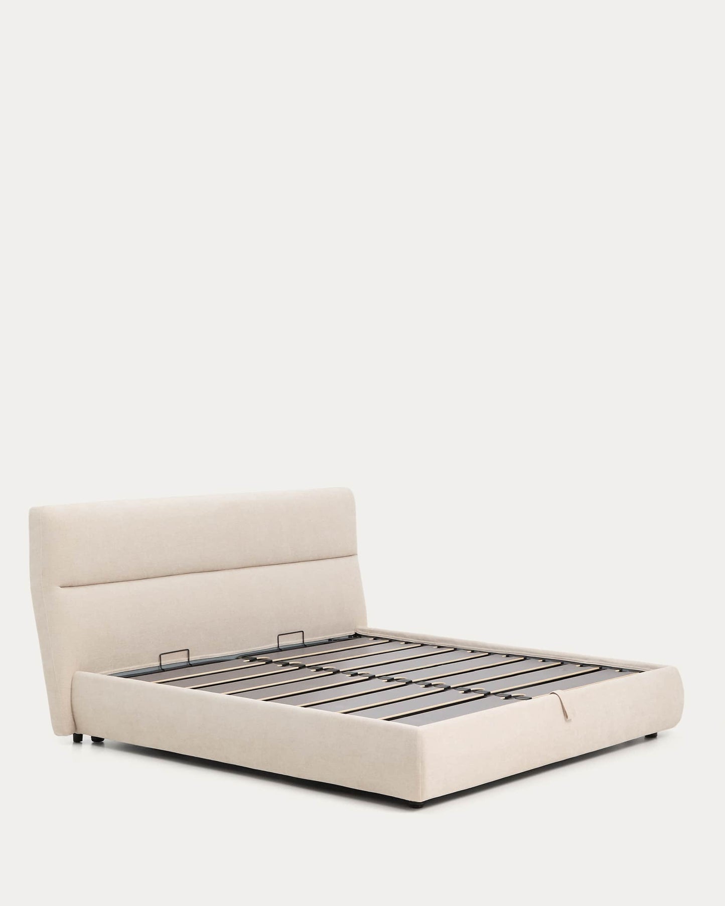 Letto sfoderabile Dafra in ciniglia beige con contenitore apribile per materasso 180 x 200 cm