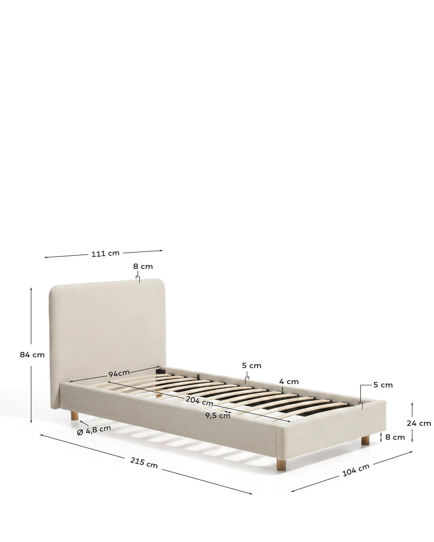 Letto Selven in ciniglia beige per materasso da 90 x 200 cm