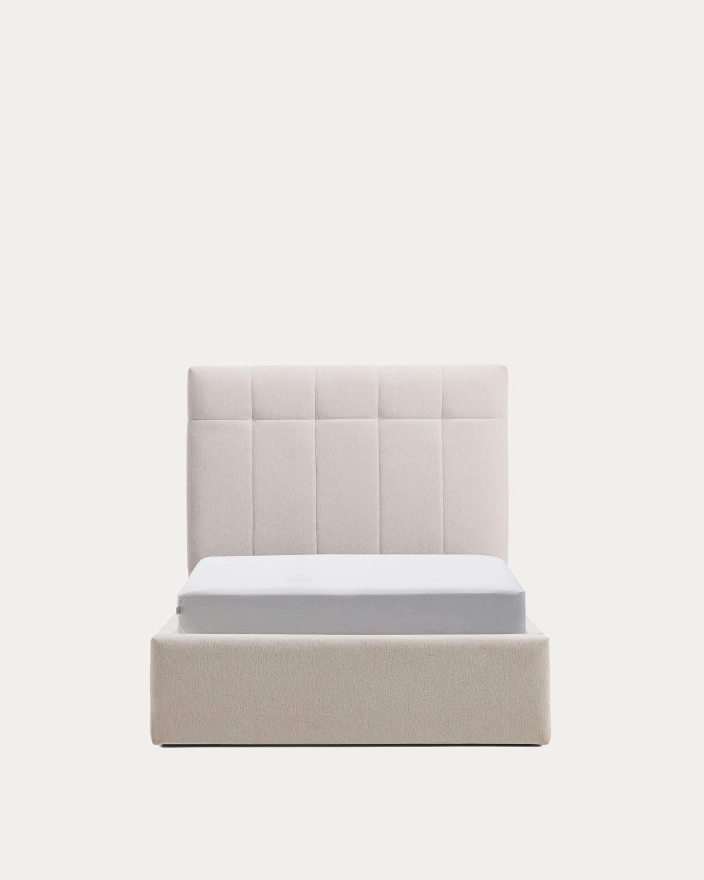 Letto contenitore sollevabile Darnela in ciniglia écru per materasso da 90 x 200 cm