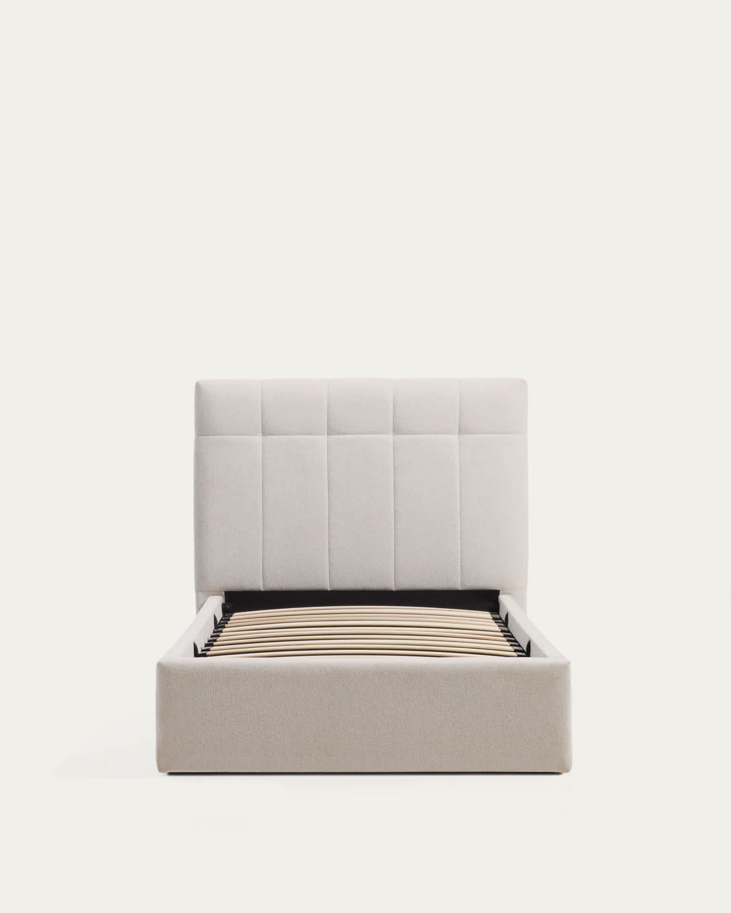 Letto contenitore sollevabile Darnela in ciniglia écru per materasso da 90 x 200 cm
