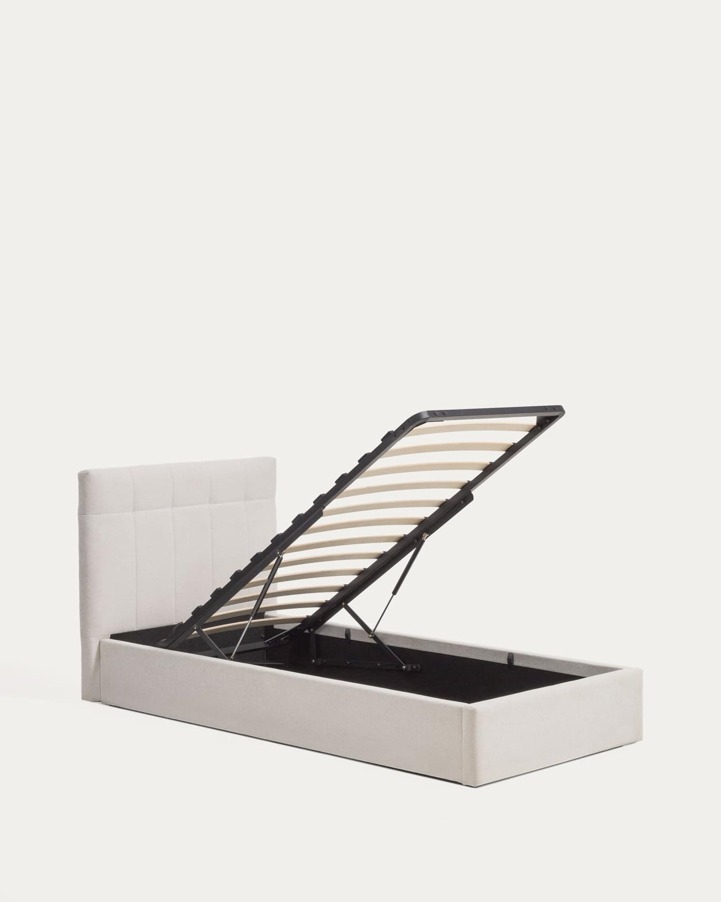 Letto contenitore sollevabile Darnela in ciniglia écru per materasso da 90 x 200 cm