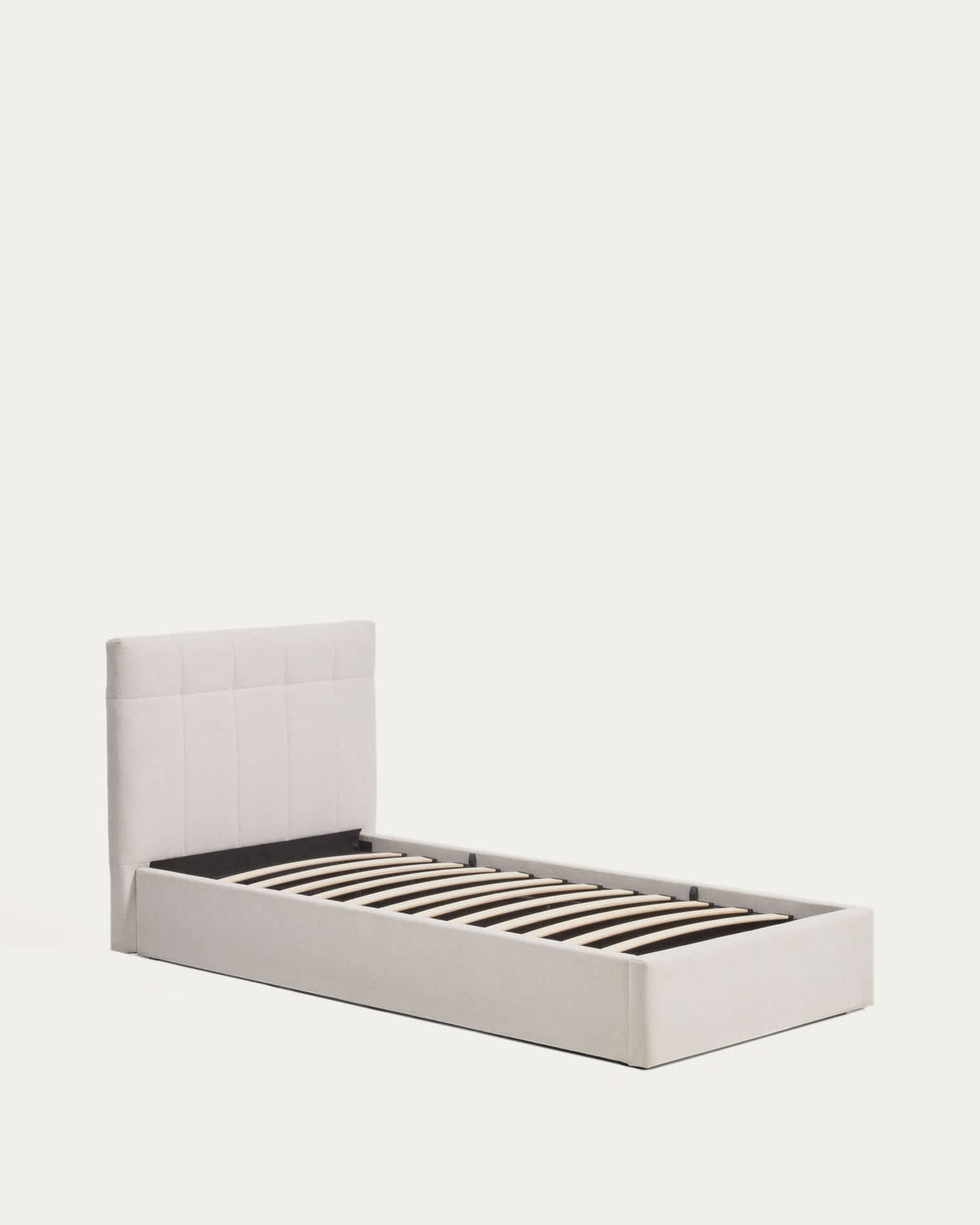 Letto contenitore sollevabile Darnela in ciniglia écru per materasso da 90 x 200 cm