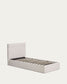 Letto contenitore sollevabile Darnela in ciniglia écru per materasso da 90 x 200 cm