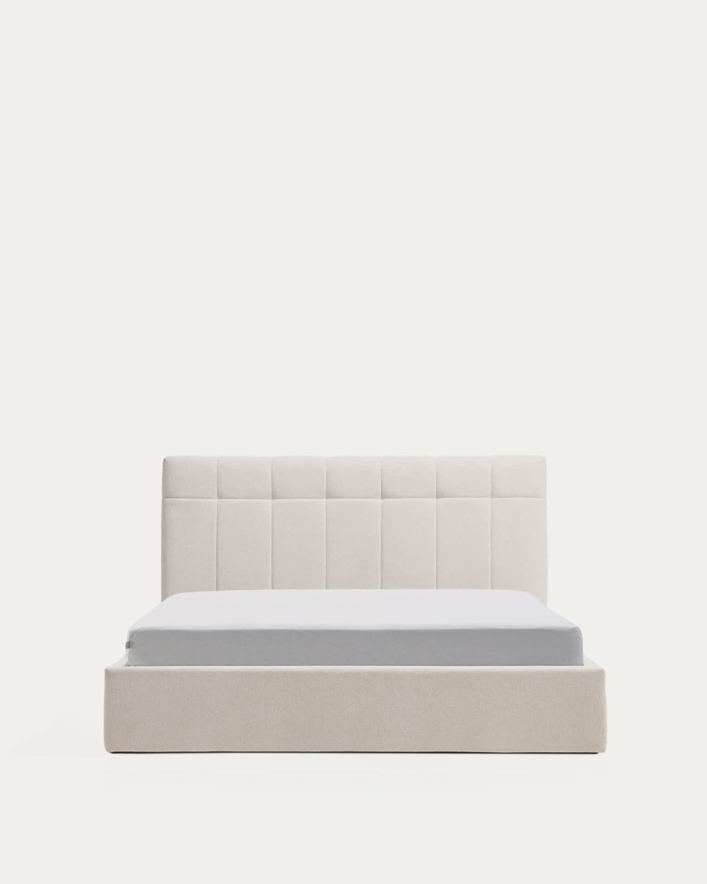 Letto contenitore sollevabile Darnela in ciniglia écru per materasso da 150 x 200 cm