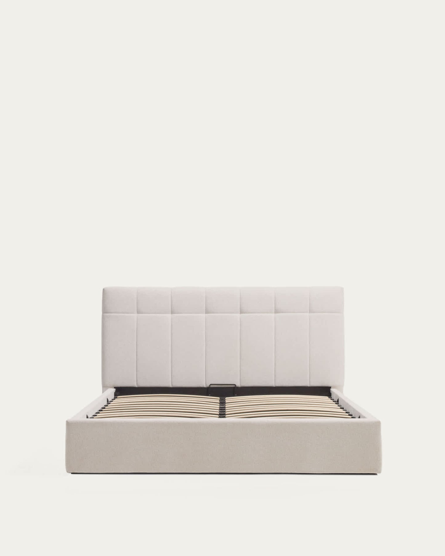 Letto contenitore sollevabile Darnela in ciniglia écru per materasso da 150 x 200 cm