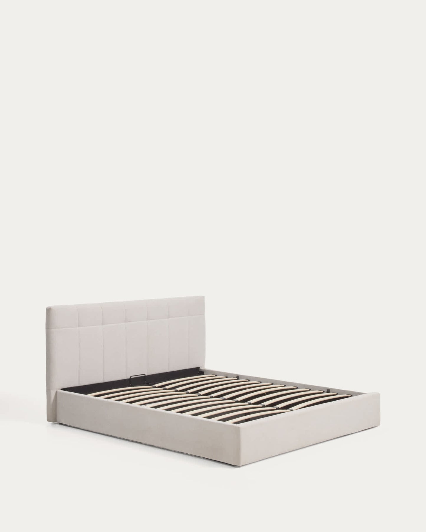 Letto contenitore sollevabile Darnela in ciniglia écru per materasso da 150 x 200 cm