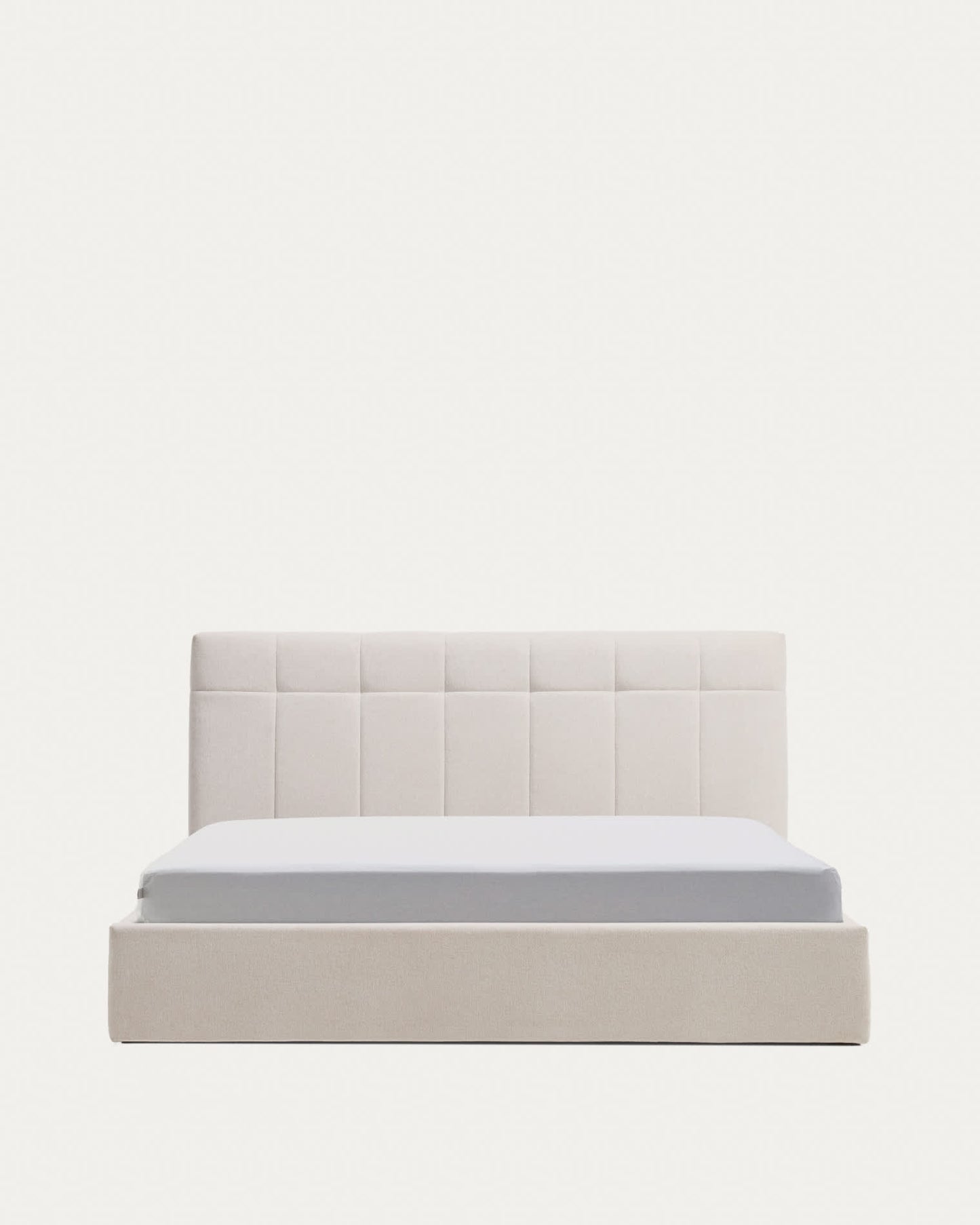 Letto contenitore sollevabile Darnela in ciniglia écru per materasso da 180 x 200 cm