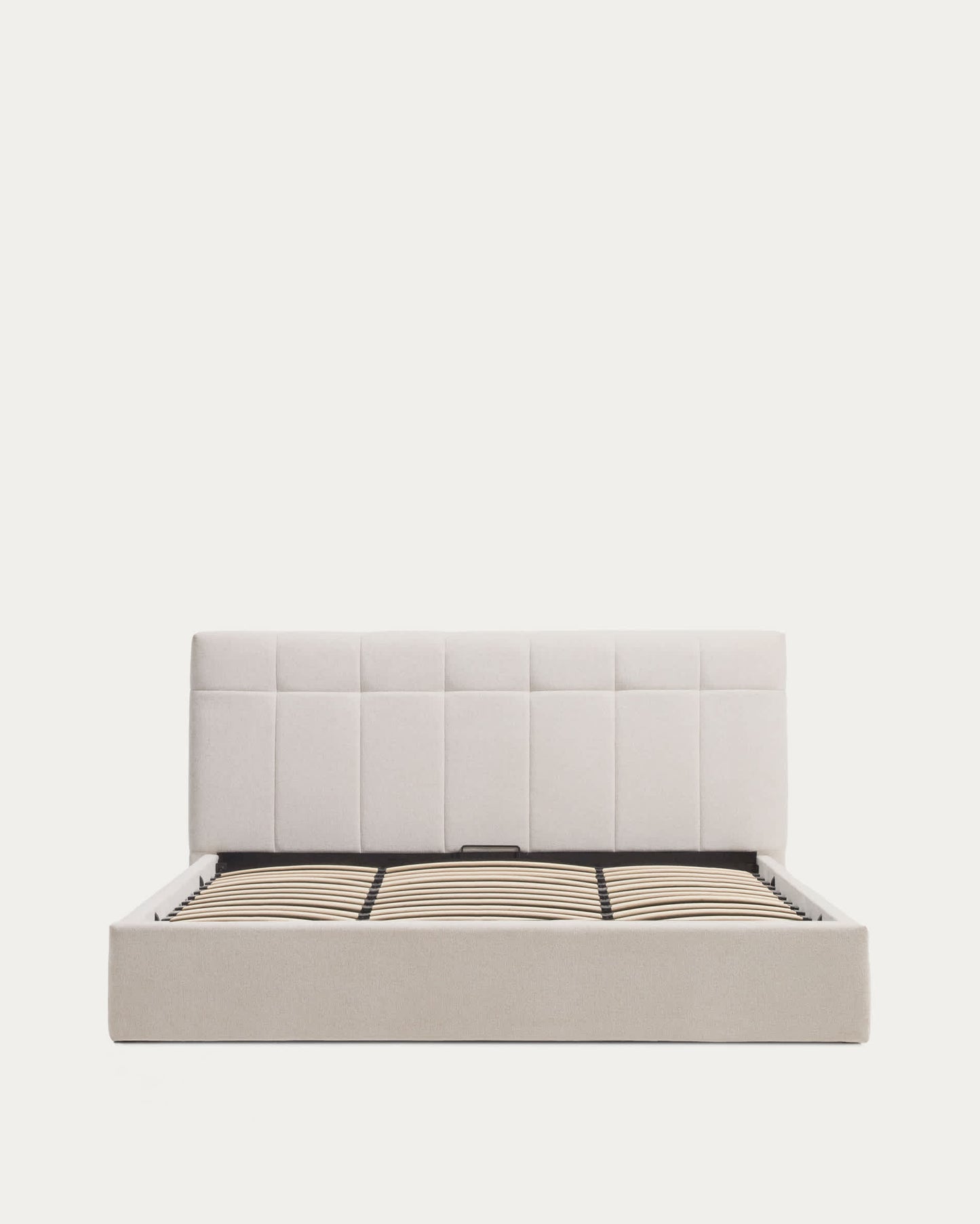 Letto contenitore sollevabile Darnela in ciniglia écru per materasso da 180 x 200 cm