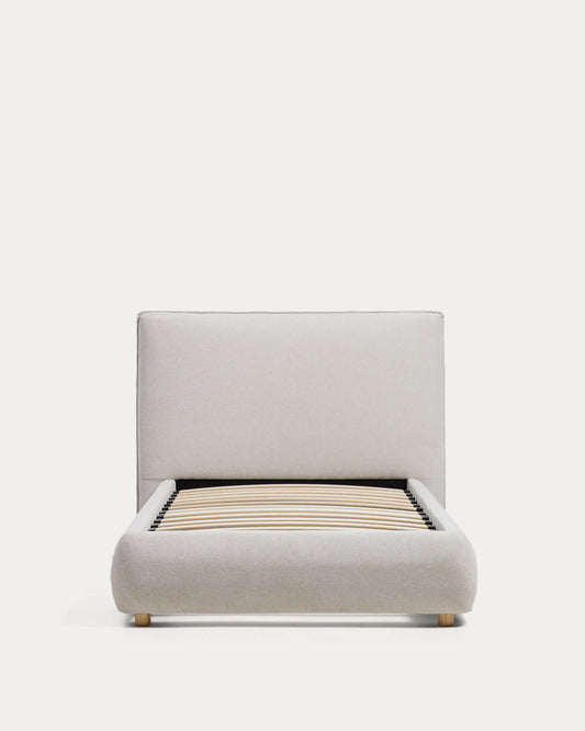 Letto Elerio in ciniglia écru per materasso da 90 x 200 cm