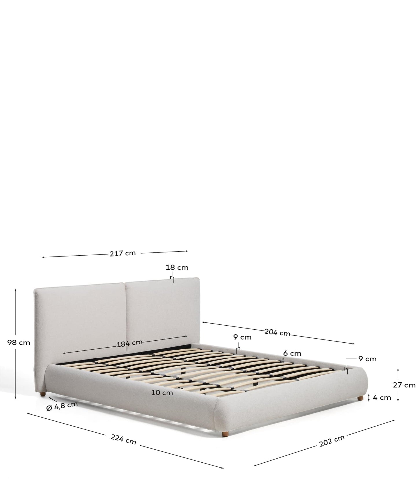 Letto Elerio in ciniglia écru per materasso da 180 x 200 cm
