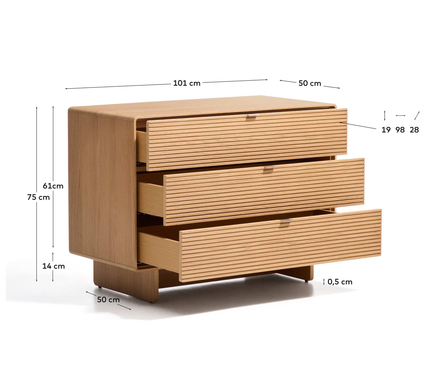 Cassettiera Norlen 3 cassetti in impiallacciato di rovere con finitura naturale FSC Mix Credit 101 x 75 cm