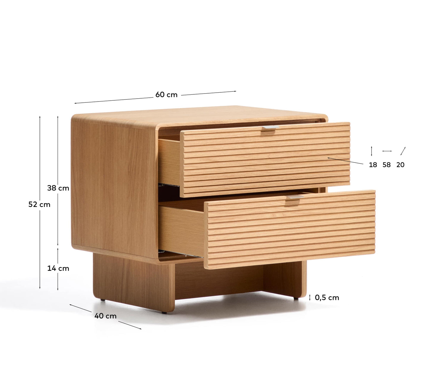 Comodino Norlen 2 cassetti in impiallacciato di rovere con finitura naturale FSC Mix Credit 60 x 52 cm